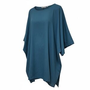 Vintage 90's Women's Japanalia Teal Cotton Oversized Lagenlook Tunic Size Large